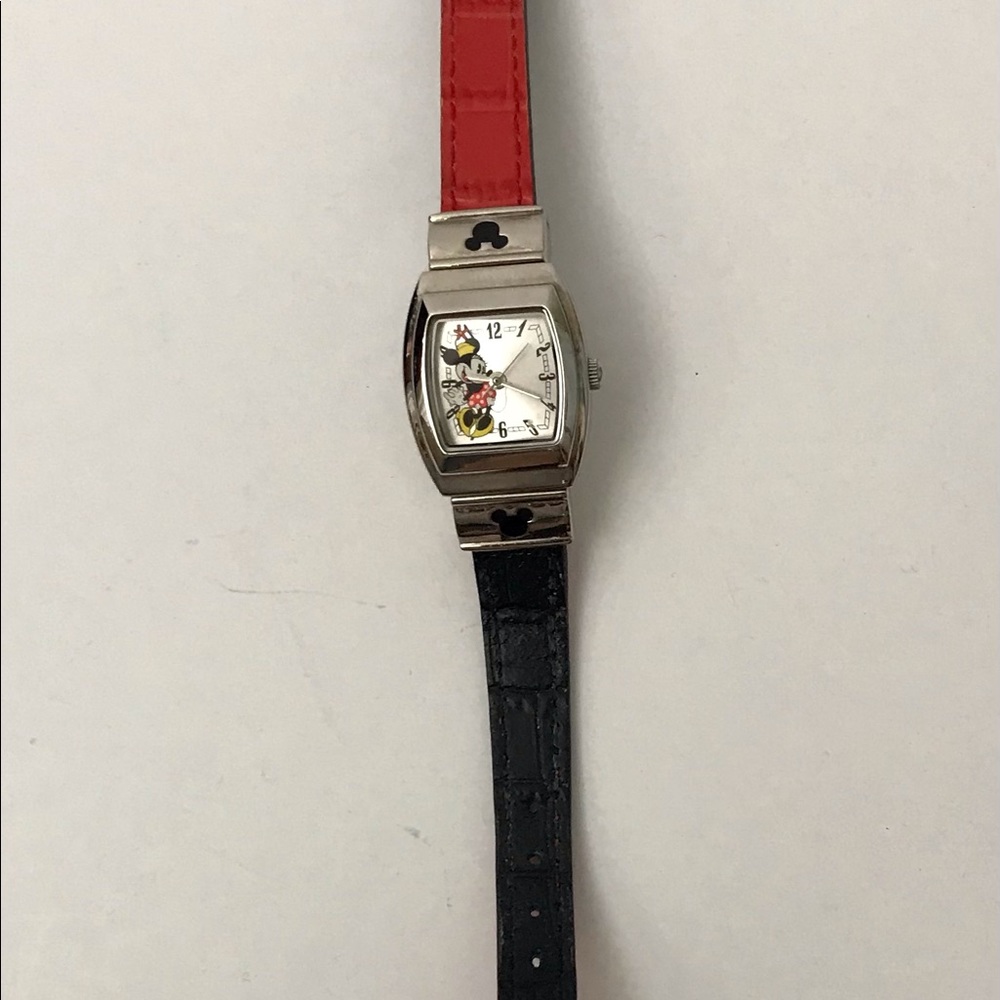 Disney Parks Minnie Mouse Reversible Strap Watch In Red & Black